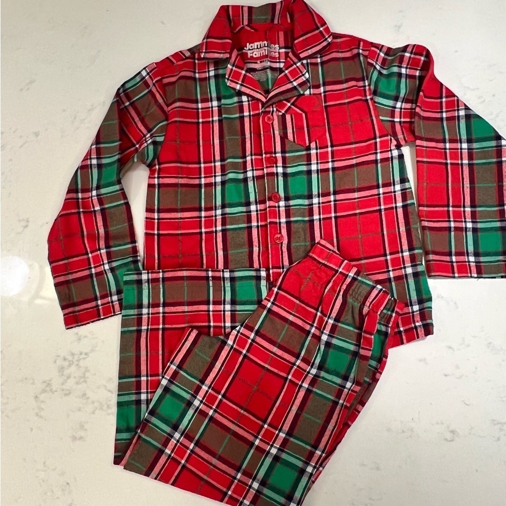 Kids Pajama Set - Red, Green, and Brown
